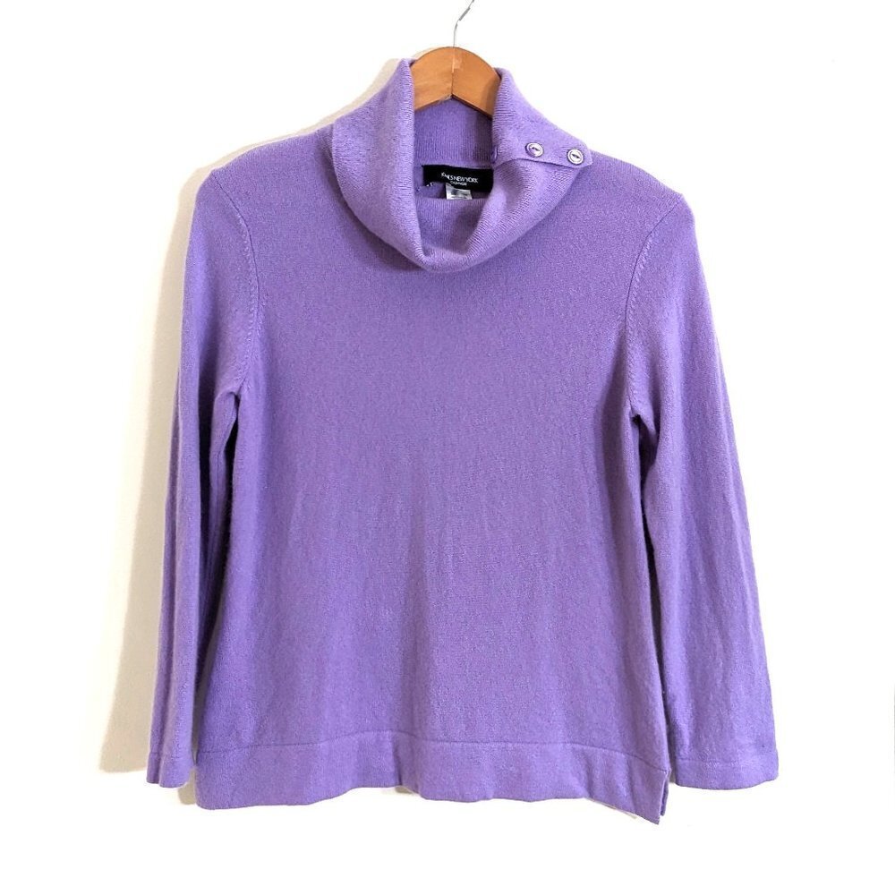 JNY 100% Cashmere Sweater‎ Cowl Neck With Accent Buttons Lilac Purple Size M